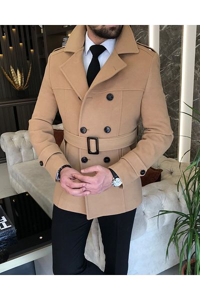 TerziAdemAltun معطف ترنش قصير للرجال على الطراز الإيطالي معطف الجمل T8862