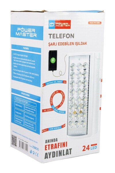 Genel Markalar Telefon Şarj Edebilen 24 Ledli Çok Fonksiyonlu Şarjlı Işıldak ...