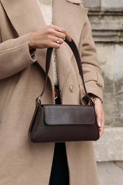 Madamra Braune Damen-Clamshell-Tasche mit schlichtem Design