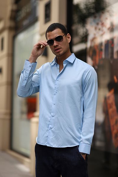 PASSERO Slim Fit Satin Shirt with Snap Fasteners