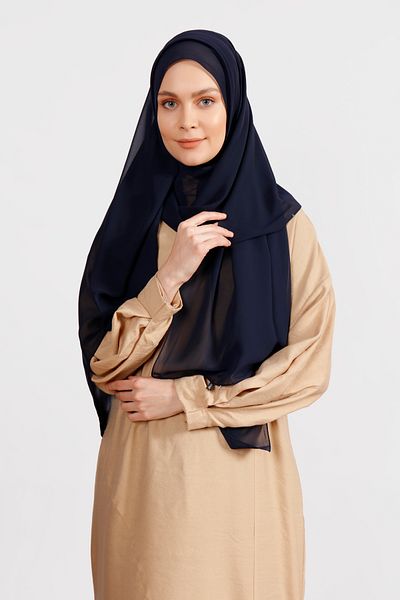 Differenza شال كريب شيفون أزرق داكن داكن