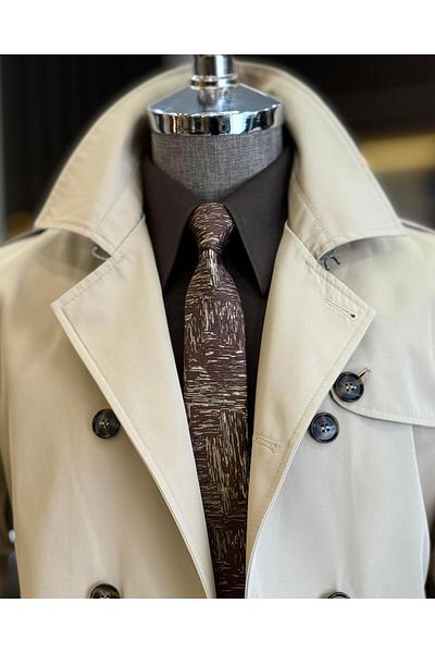TerziAdemAltun Trenci sezonier pentru bărbați, de culoare bej, slim fit, în stil italian - T11871