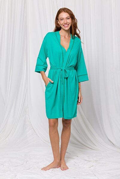 Woody Бавовняний жіночий халат-Xnc - 759-Зелений
