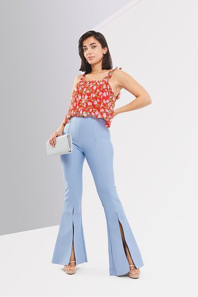 The Kooples Women Square Neck Sleeveless Floral Pattern Crop Top, Red Combo