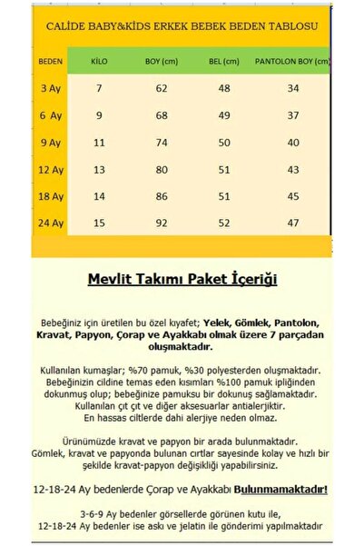 Calide Baby Kravat-papyonlu Erkek Bebek Mevlüt Takımı Mevlütlük Takım Özel Gün Kıyafeti Hediyesi