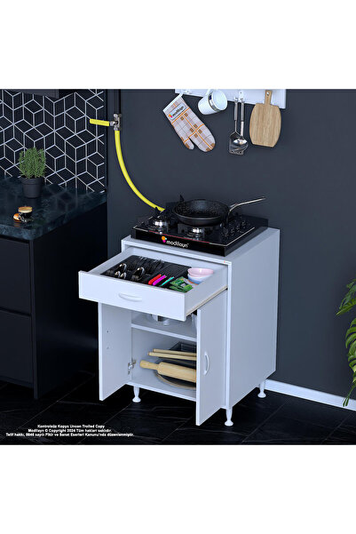 Modilayn Birce M-60 X 87 X 48 Cm Set Üstü Ocak Ve Çekmeceli Raflı Mutfak Dolabı