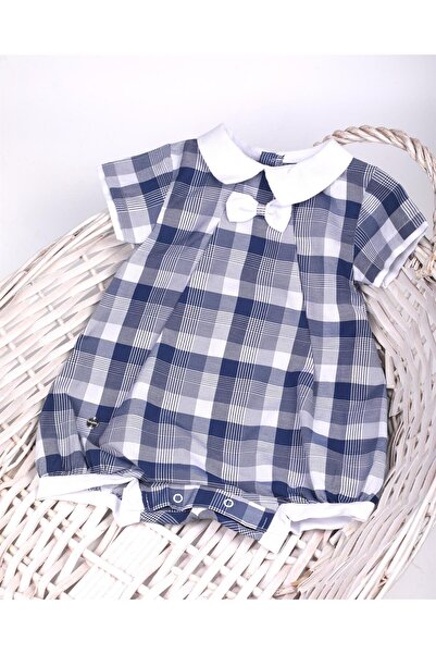 miabambim Plaid Shorts Jumpsuit Navy Blue