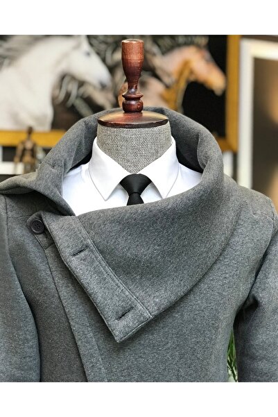 TerziAdemAltun Πόντσο με κουμπιά με γιακά ιταλικού στυλ m ελαφρύ γκρι T6468