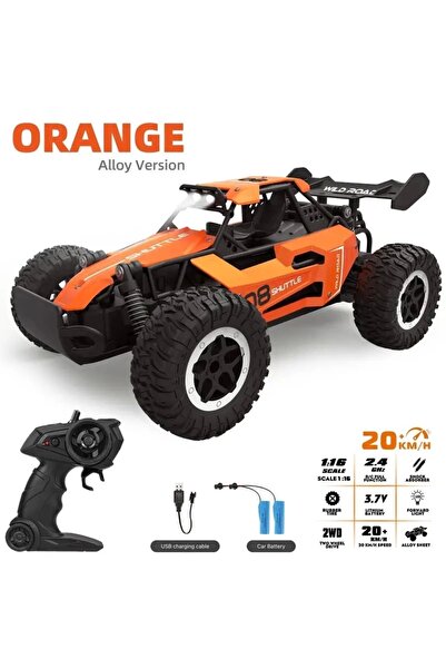 OFFROAD 1:16 Off Road Şarjlı RC Uzaktan kumandalı Turuncu Arazi Aracı 5 Kanallı Çift Bataryalı 20 Km/s Hızın