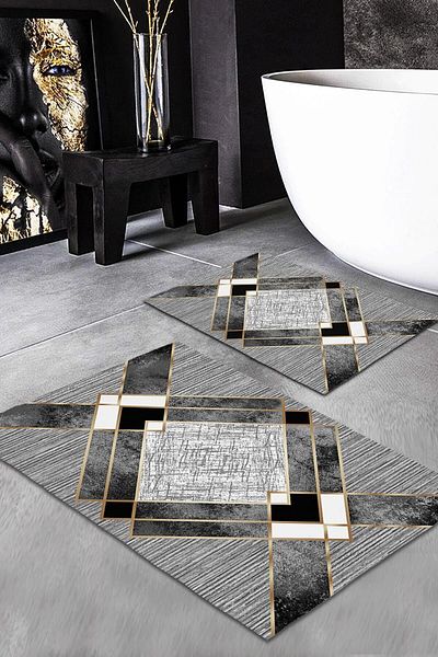 Evmila Set de covoare din 2 piese cu model modern (60x100/40x60) Set de covoare de baie