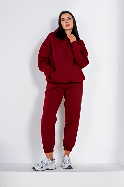 YAKAMEL Women's Unprinted Solid Color 3 Thread Kangaroo Pocket Hooded Oversiz...