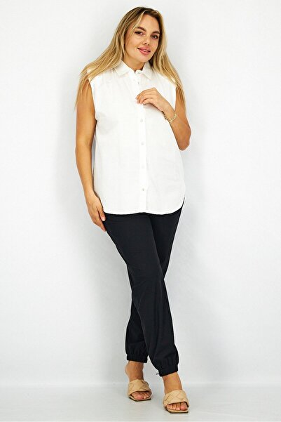 The Kooples Women Pointed Collar Sleeveless Plain Top, White