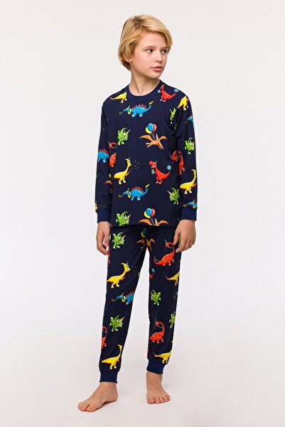 Woody Πιτζάμες 10-16 ετών για αγόρι-Plc - 914-Dinosaur Printed Navy Blue