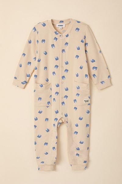 Woody Cotton Baby Rompers-Bpe - 996- Printed Ecru
