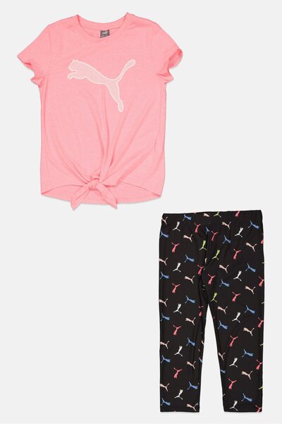 Puma طقم ملابس داخلية وملابس داخلية للبنات من قطعتين، وردي/أسود
