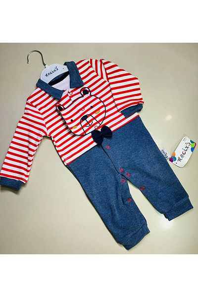 Necix's Striped Bow Tie Bear Sweater Jumpsuit