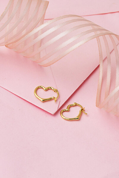 Bilezikci Orta Boy 14 Ayar Altın Kalp Halka Küpe