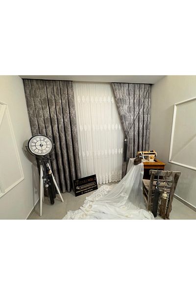 NİVEMESHOME Nivemeshome Pera Anthracite 1/3 Close Pleated Background Curtain Apm
