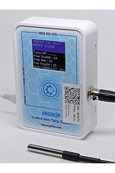 ARGEKİP BİLİŞİM Eczaneler Için 5 Metre Problu Sıcaklık Ve Nem Takip Cihazı