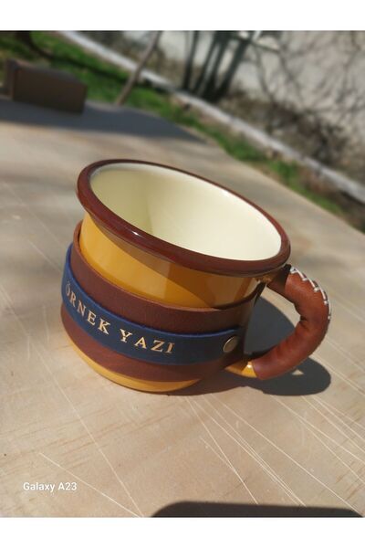 Zevopa Home Accessories Deri kaplı emaye kupa