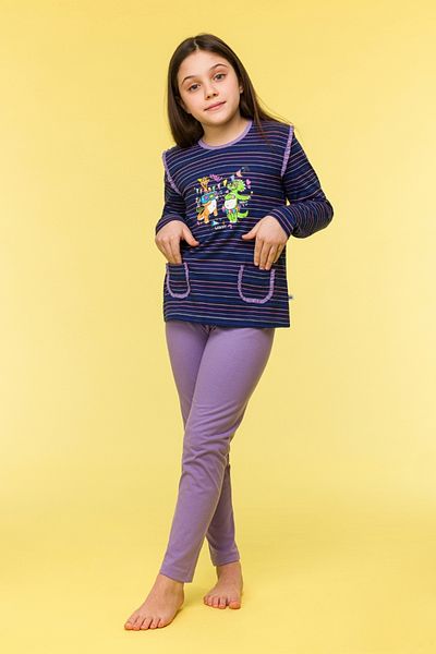 Woody 973-Pijamale cu dungi albastre cu tematică de dinozaur pentru fete - 2-8 ani