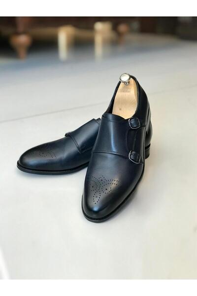 TerziAdemAltun Italian Style Inner Outer Natural Leather Men Shoes Navy Blue T7520