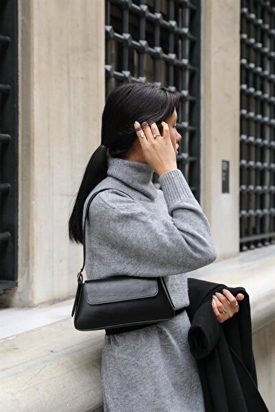 Madamra Schwarze Damen-Schultertasche mit einfachem Design und Überzug