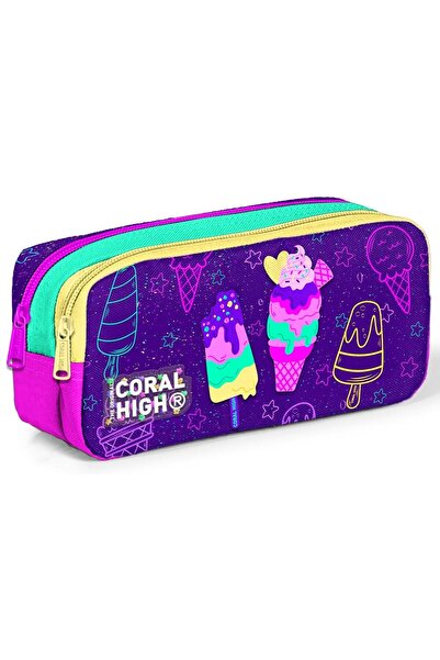 Coral High Mor Pembe Dondurma Desenli Kız Çocuk Beşli Okul Çanta Seti - İlkokul ve Ortaokul İçin Uyg