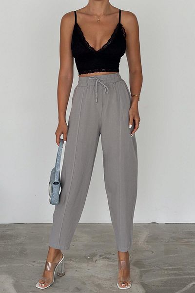 İstangül Butik Linen Trousers - Carrot Leg and Waist Elastic