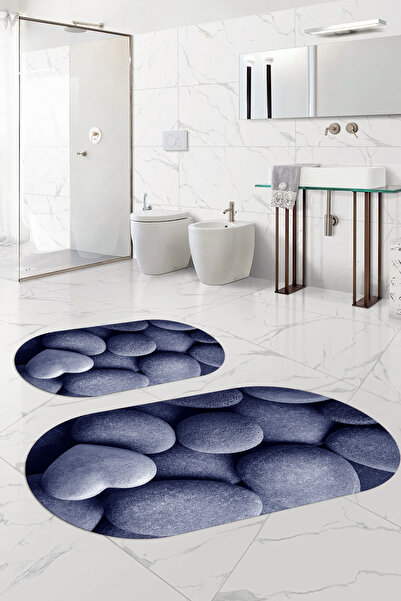 Napoli Home Set de scaune pentru toaletă cu covoraș de baie oval, imprimat di...