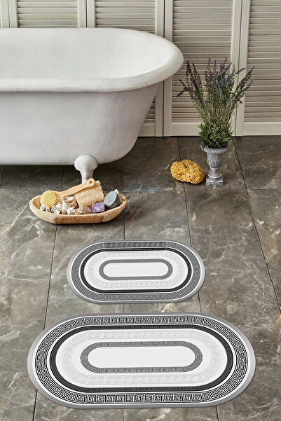 Napoli Home Set de scaune pentru toaletă cu covoraș de baie oval, model clasic, lavabil digital, anti-alunecare