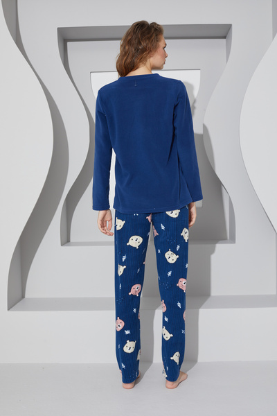Siyah İnci Синій вишитий комплект піжами з флісу 24223061