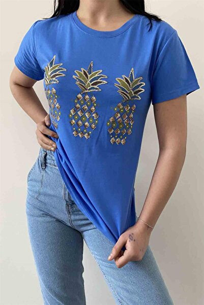 İstangül Butik Γυαλιστερό μπλουζάκι με λαιμόκοψη Pineapple