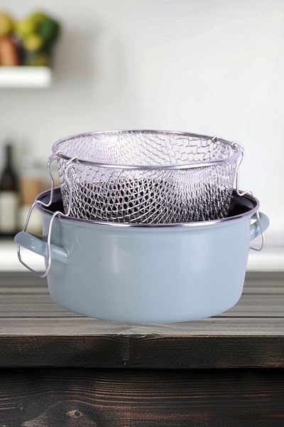 PR HOME Enamel Glass Covered Frying Pan 24 cm Soft Green
