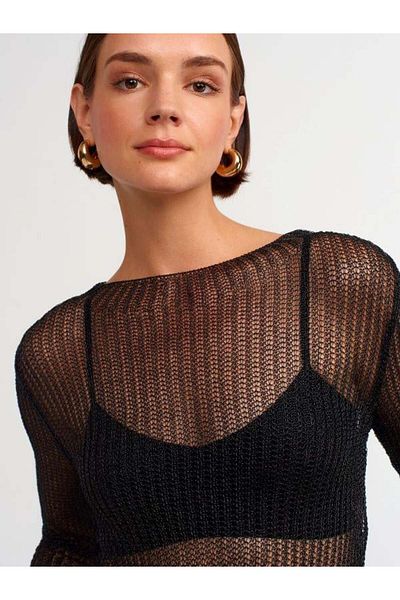Dilvin Model 10606 - Pulover de tricotaj negru lucios transparent