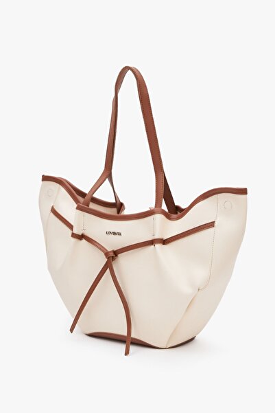 LOVENTA Large Tote Bag Beige & Tan Niesha