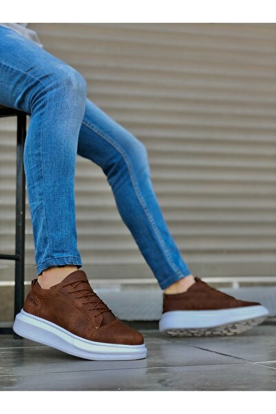 BOA Ba0548 Thick High Sole Tan White Lace-Up Sports Men's Shoes