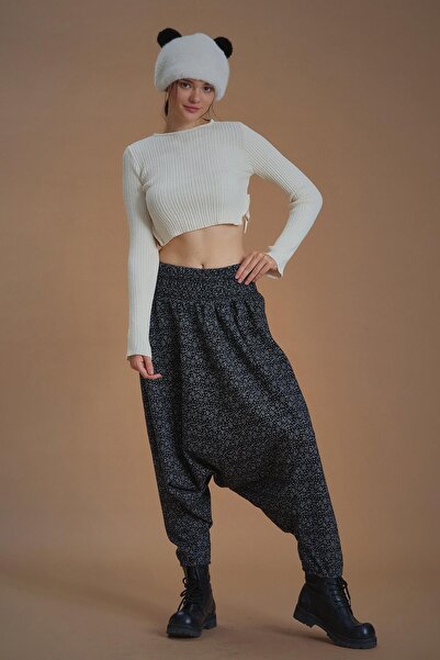 Los banditos Gipe Waist Detailed Winter Black Polka Dot Women's Shalwar Pants