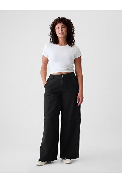 GAP Kadın Siyah Mid Rise UltraSoft Baggy Jean Pantolon