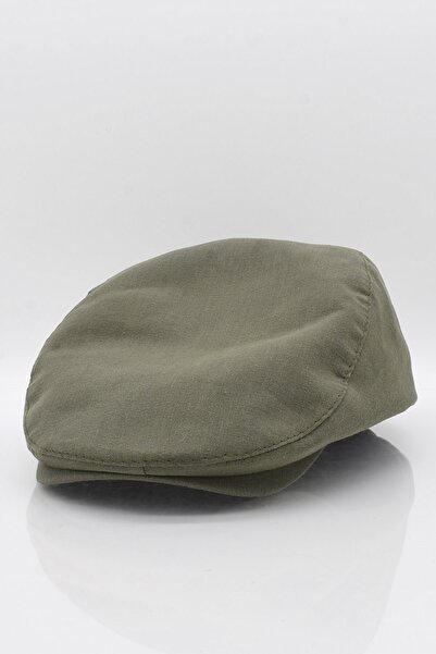 Külah Erkek Haki Kasket Keten Yazlık Flat Cap Şapka