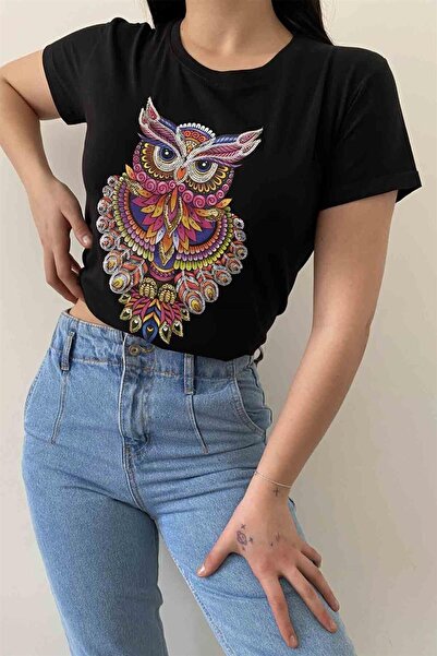 İstangül Butik Тениска с кръгло деколте Owl