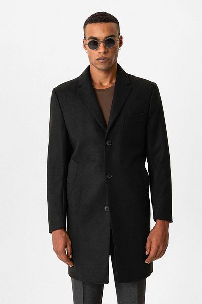 Antioch Black Slim Fit Jacket Collar Men's Coat