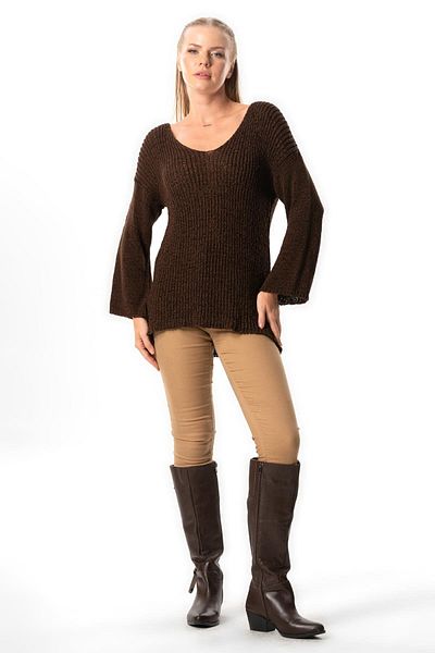 Eliş Şile Bezi Ahunaz Long Sleeve Knitwear Blouse - Autumn and Winter, Brown Khv
