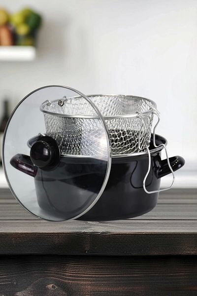 PR HOME Enameled Glass Covered Frying Pan 24 cm Black