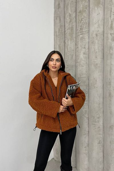 Neşeli Butik дамски кафяв цип, детайлен вносен плюш NBDM5000