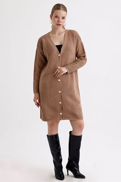 MD trend Women's Buttoned Self Patterned Long Oversize Knitwear Cardigan