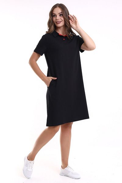 SCHIK Rochie de damă cu rever cu două buzunare din creponată neagră SCKWM23EL02