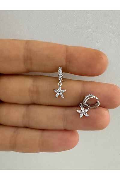 Arescollection 1 Piece Zircon Stone Flower Dangle Tragus Rook Compatible Piercing Earring