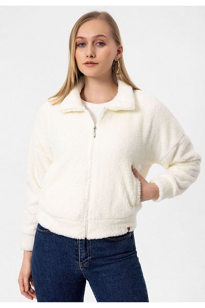 COOLHILL Ecru Women's Plush Jacket with Full Zipper