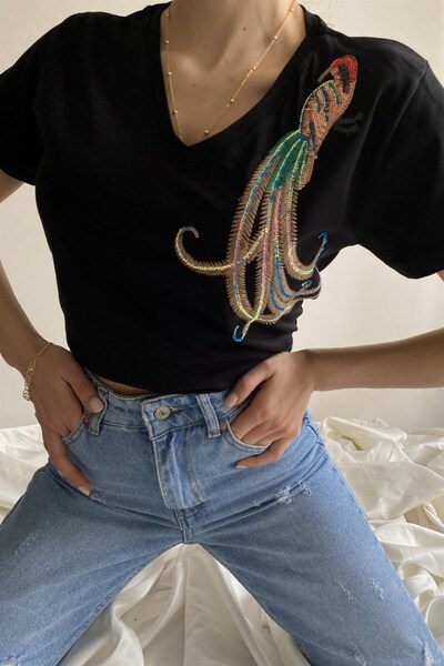 İstangül Butik Тениска с дизайн на тропически папагал